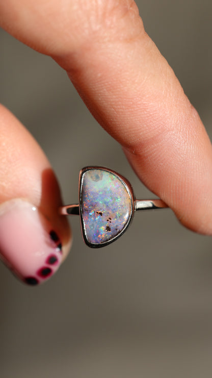 Half Moon Boulder Opal Ring