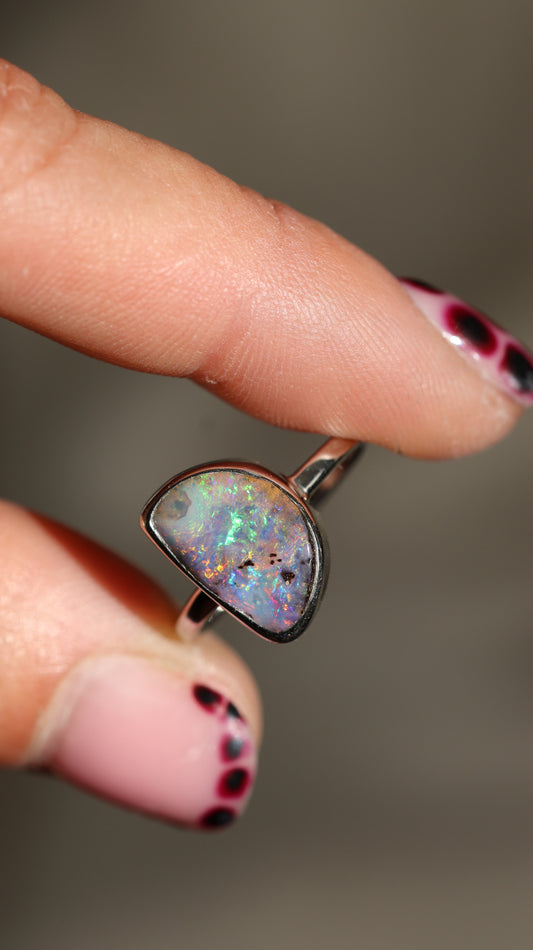 Half Moon Boulder Opal Ring