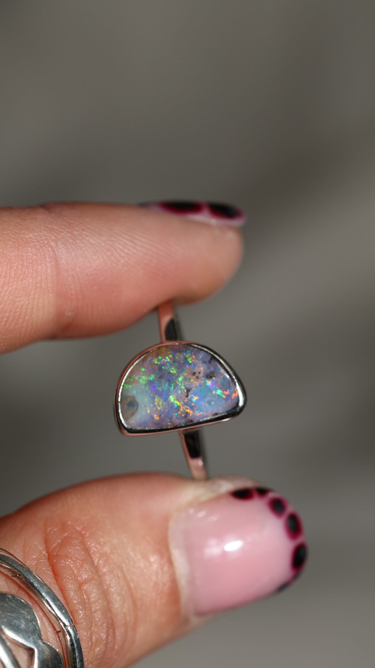Half Moon Boulder Opal Ring