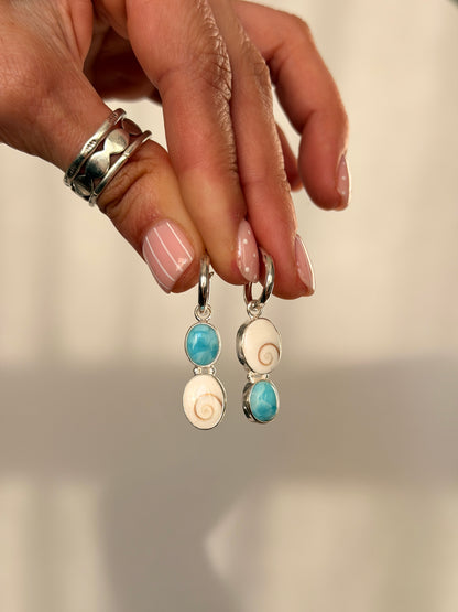 Marina - Larimar & Operculum Earrings