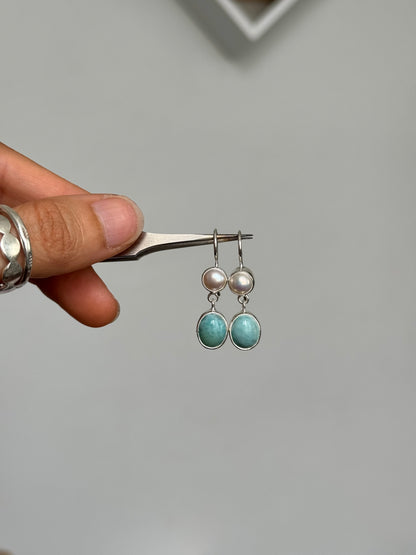 Nerina — Larimar & Pearl Earrings