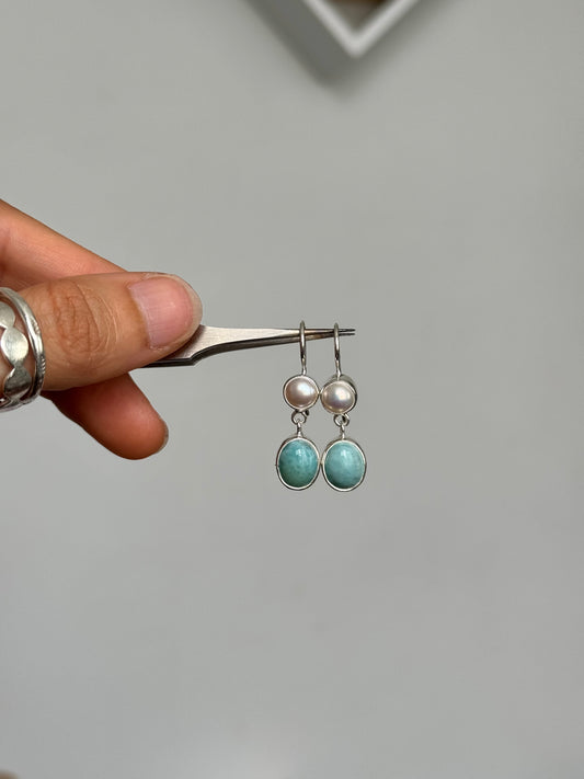 Nerina — Larimar & Pearl Earrings