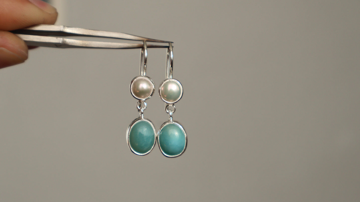 Nerina — Larimar & Pearl Earrings
