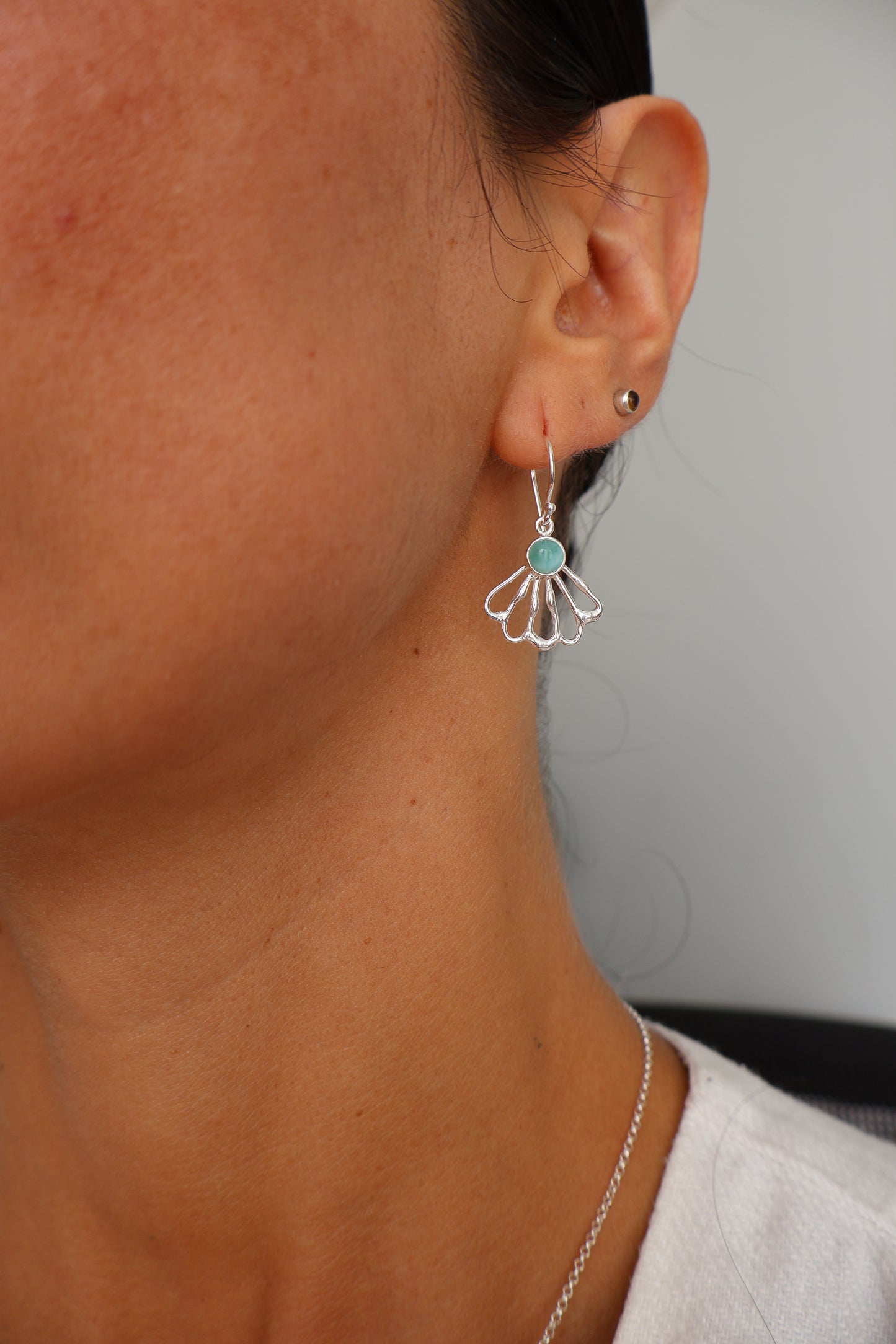Larimar Shell Fan Drop Earrings