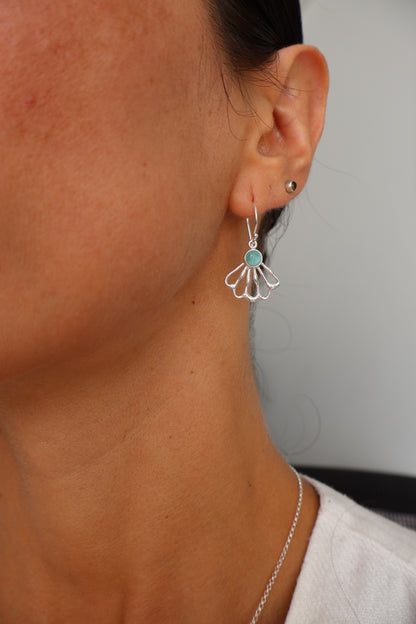 Larimar Shell Fan Drop Earrings