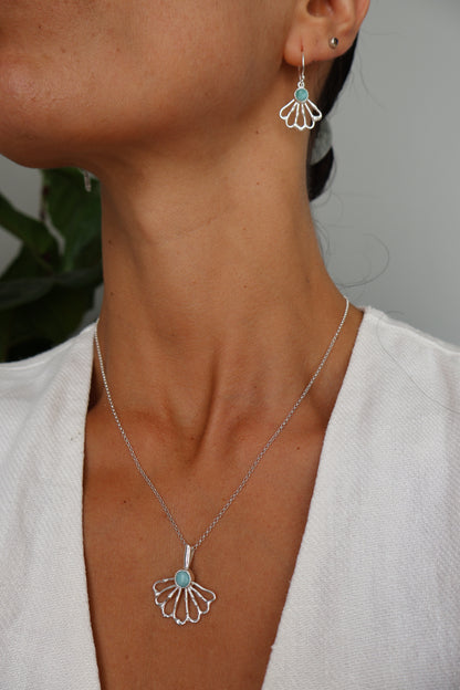 Larimar Shell Fan Necklace