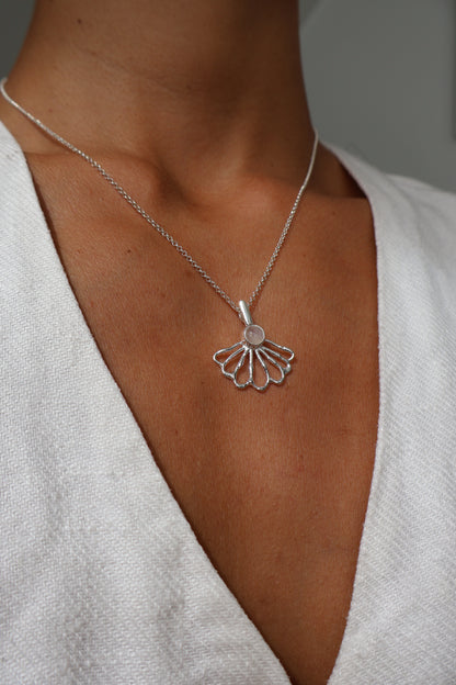 Moonstone Shell Fan Necklace