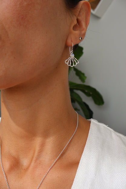Moonstone Shell Fan Drop Earrings
