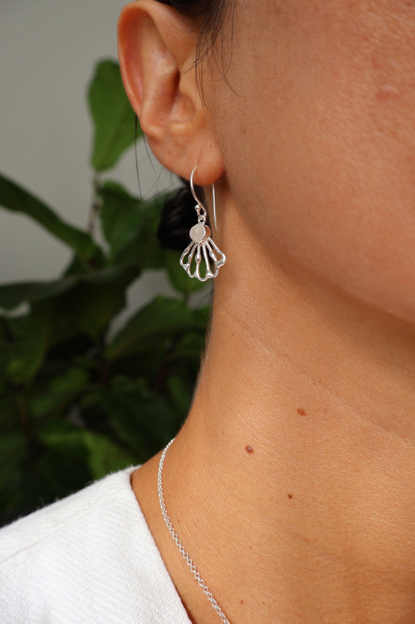 Moonstone Shell Fan Drop Earrings