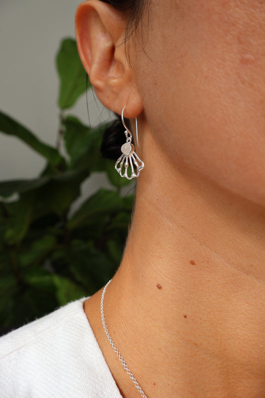 Moonstone Shell Fan Drop Earrings