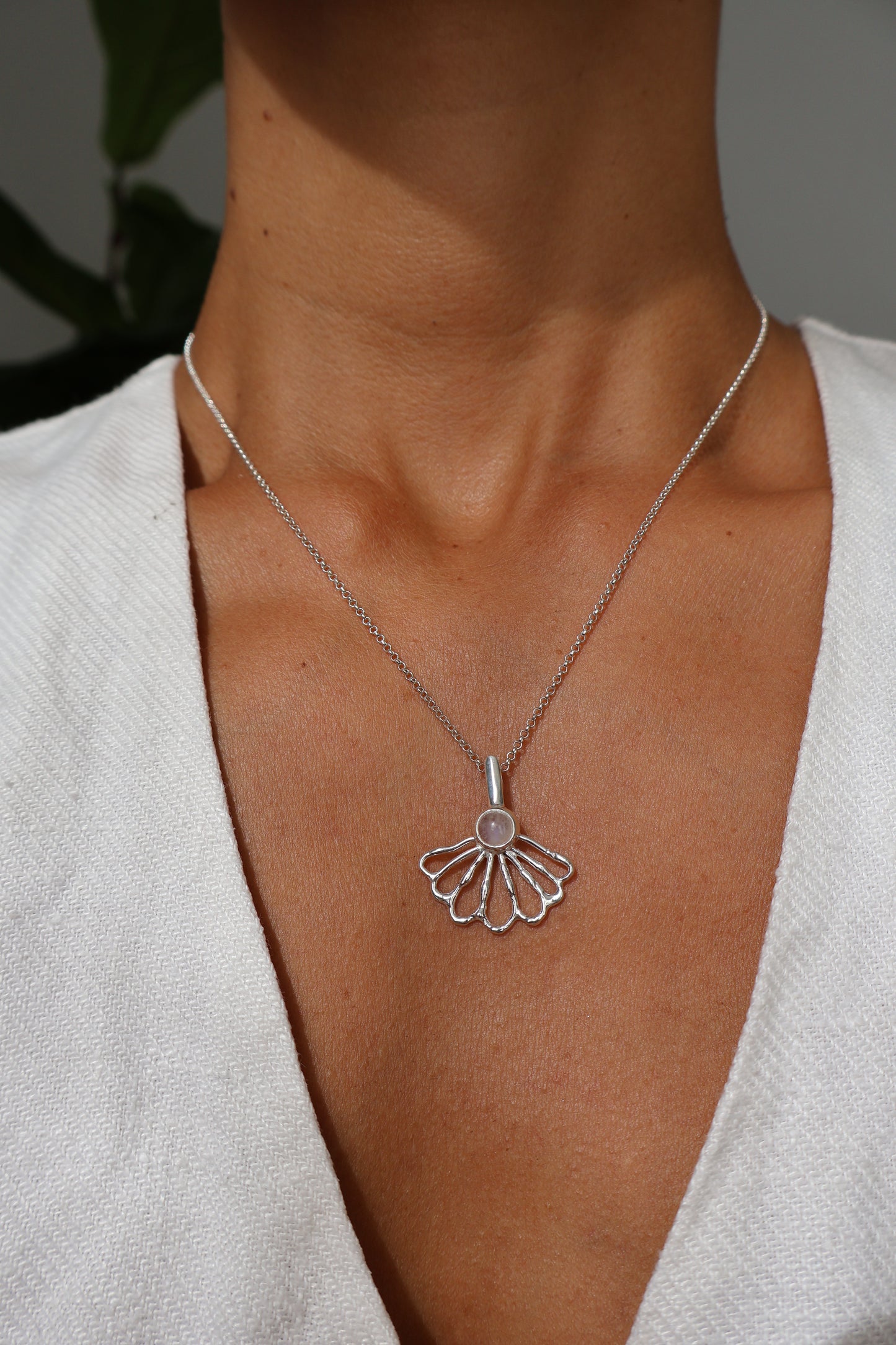 Moonstone Shell Fan Necklace