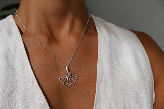 Moonstone Shell Fan Necklace