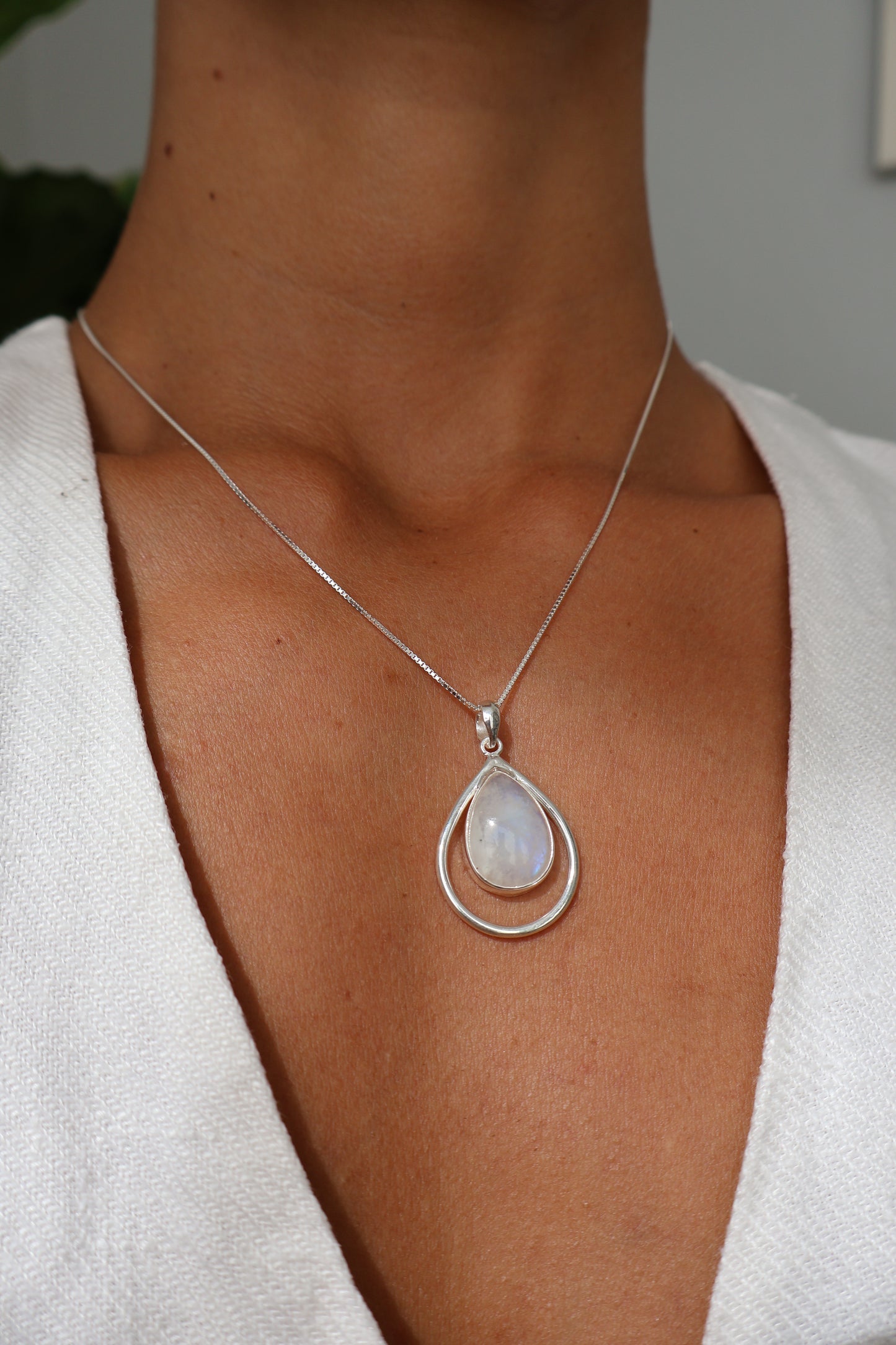 Moon Halo Teardrop Necklace