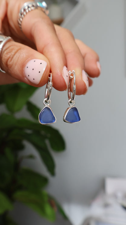 Cobalt Tide Sea Glass Earrings