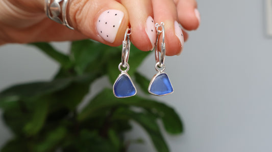 Cobalt Tide Sea Glass Earrings