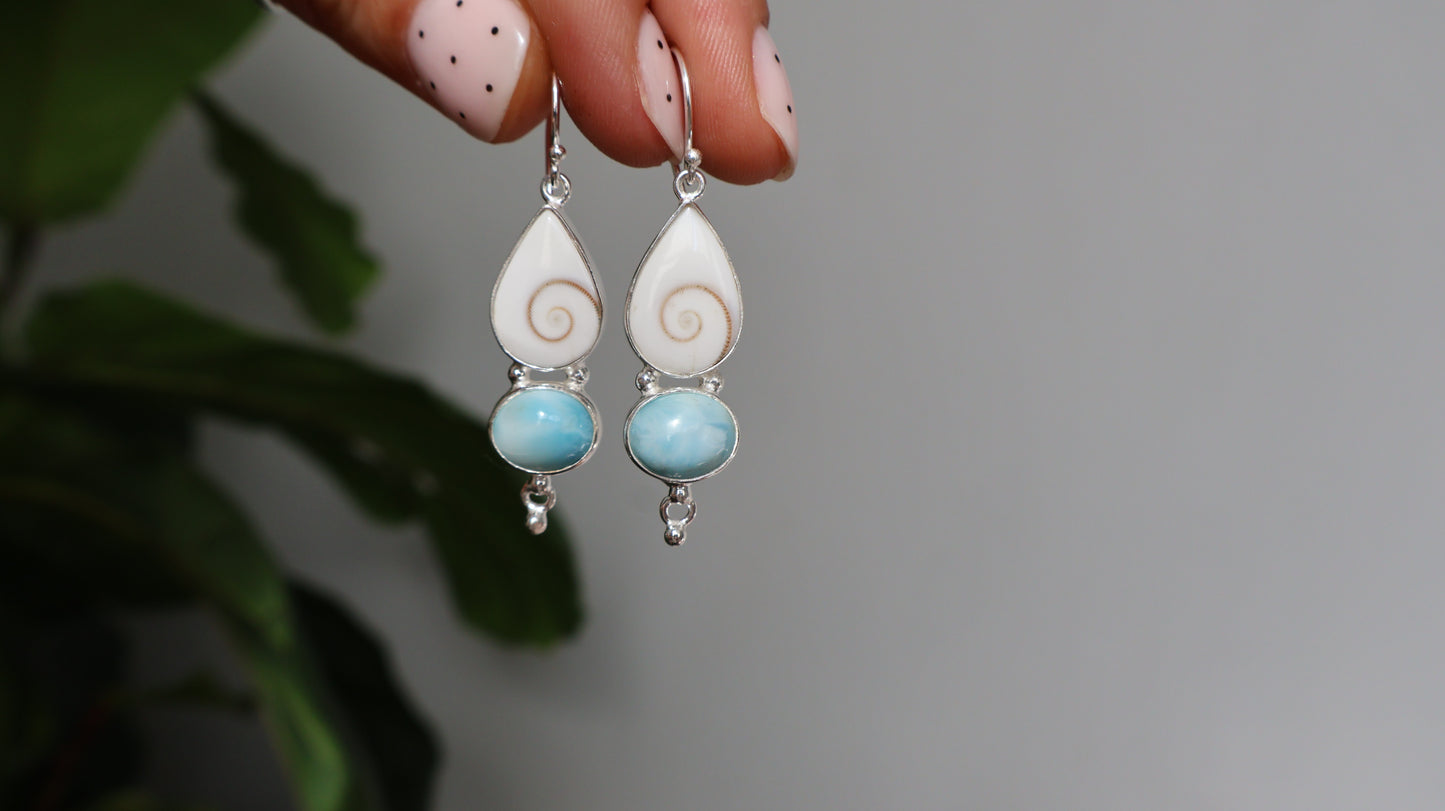 Sea Spiral - Larimar Earrings