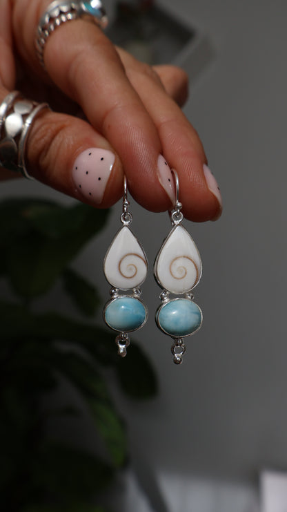 Sea Spiral - Larimar Earrings