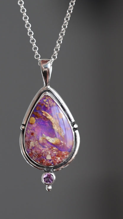 Boulder Opal & Amethyst Pendant