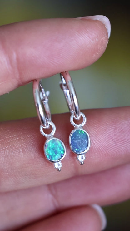 Lightning Ridge Solid Opal Mini Hoops