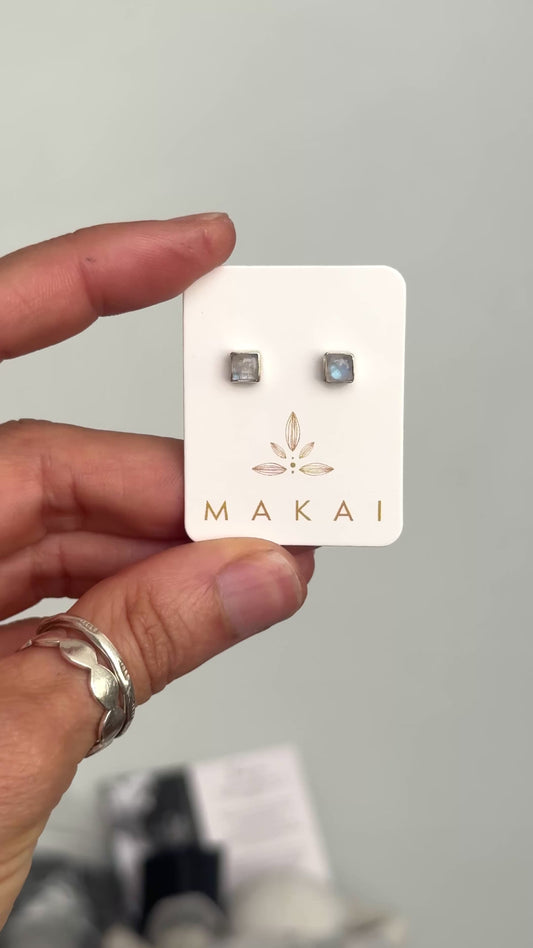 Square Moonstone Studs