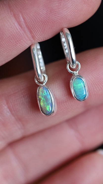Lightning Ridge Opal Hoops