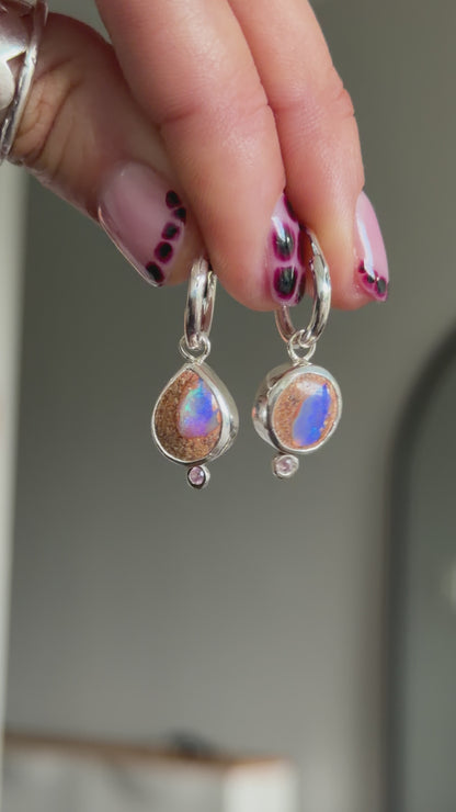 Pipe Opal & Pink Tourmaline Earrings