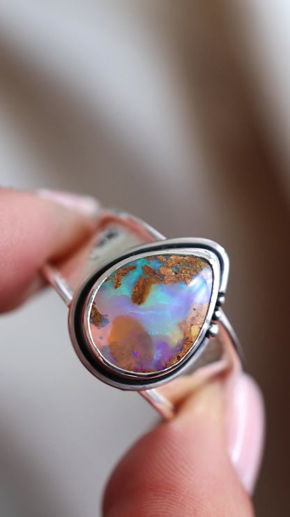 Solid Boulder Opal Ring 9/S