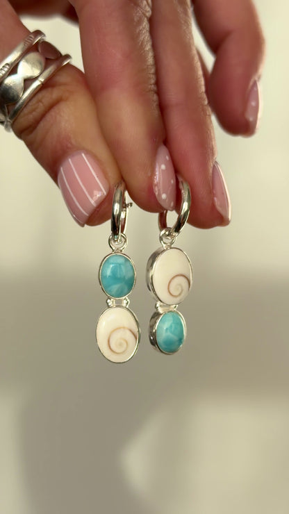 Marina - Larimar & Operculum Earrings
