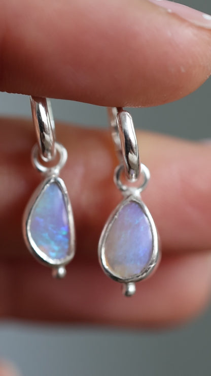 Solid Crystal Opal Drop Hoops